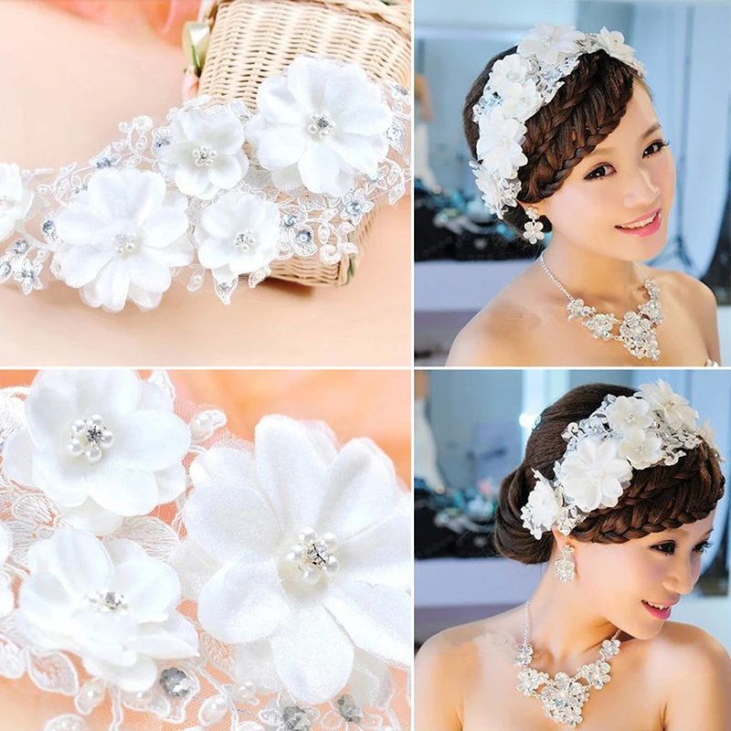 Elegant Coreean Dantelă Panglică Flori Cu Bandă De Susținere Diademe Femei Bijuterii De Păr Benzi De Cap Diadema De Nunta Accesorii De Par Pentru Mireasa Imagine 0