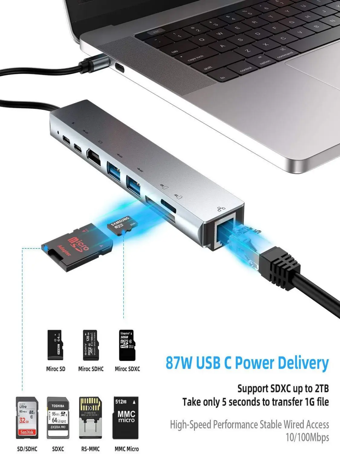 C USB Hub USB3.0 Hub Pentru Laptop Adaptor PC PD Taxa de 8 Porturi Docking Station RJ45 HDMI TF/SD Card Caiet Tip C Splitter Imagine 0