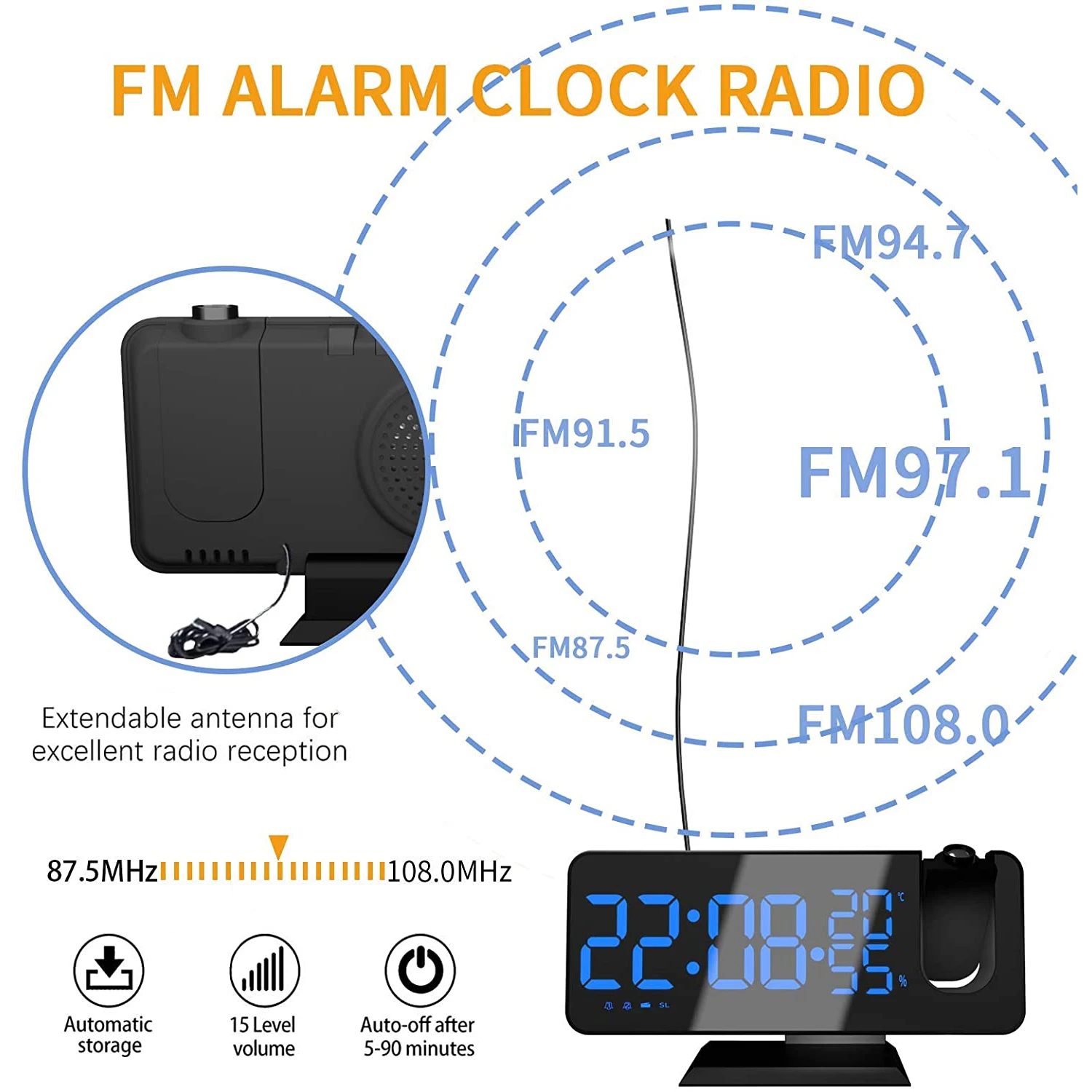 AIDISITE Nouă Proiecție 3D Ceas cu Alarmă Radio FM Ceas Digital cu USB Încărcător de Mare Oglindă cu LED-uri de Afișare Ceas cu Alarmă Auto Dimmer Imagine 0