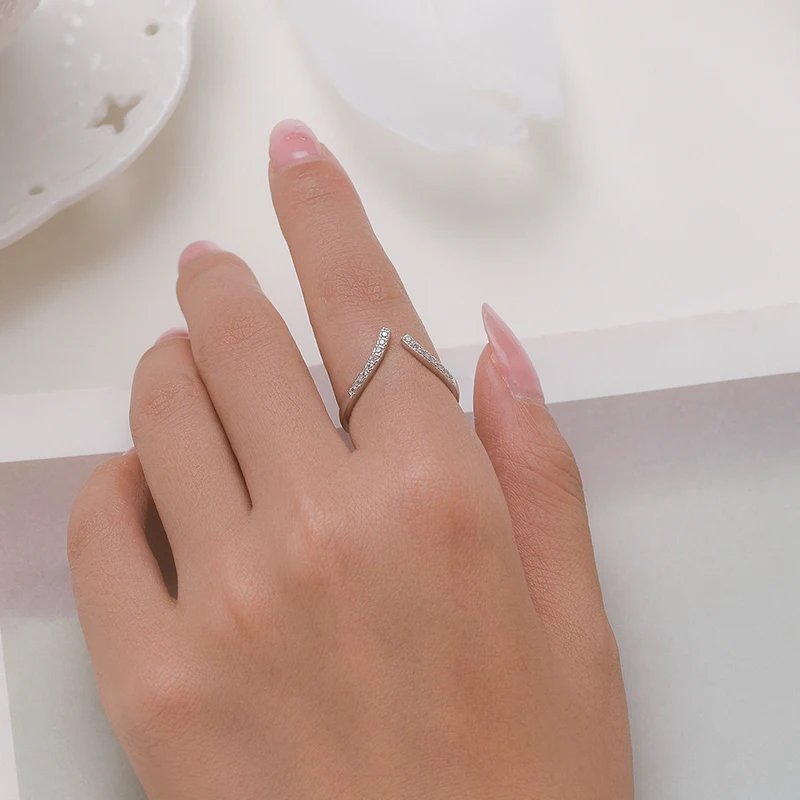 Modian Argint 925 Simplu Deschide Dimensiunea Degetul Arătător Ring Pentru Femei Spumante Clasice De Nunta Logodna Lux Bijuterii Fine Imagine 0