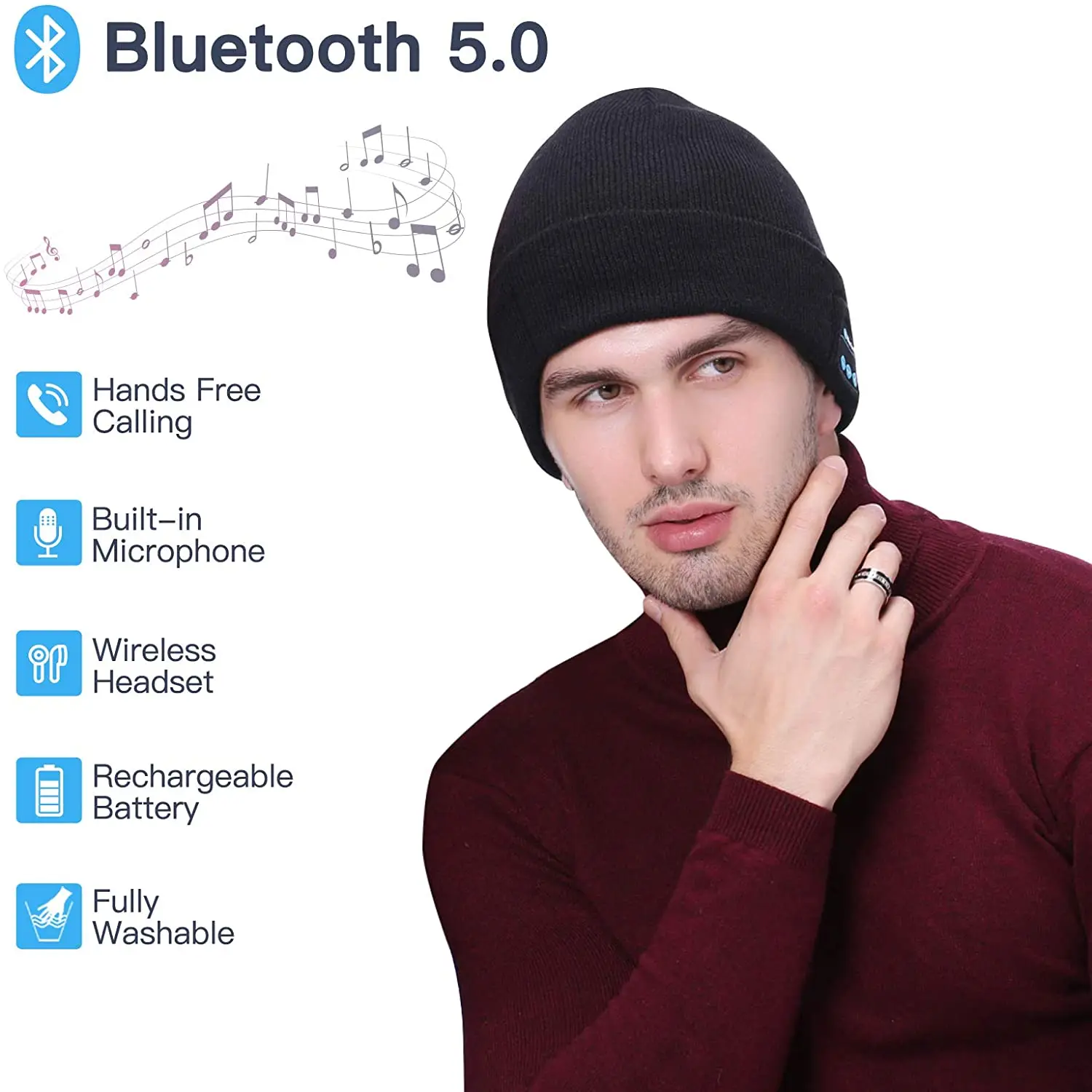 Bărbați Femei Bluetooth 5.0 Muzica Căciulă Moale Cald Iarna Pălărie Tricot Capac cu Built-in Microfon, Difuzor Căști pentru Cadou de Crăciun Imagine 1