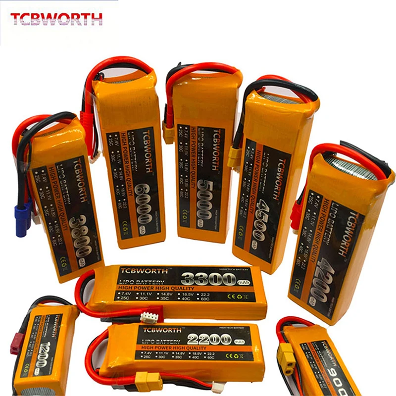TCBWORTH RC Acumulator Lipo 2S 3S 4S 6S 11.1 V 14.8 V 22.2 V 1300 1500 1800 2200 2600 3000 4200 5200 Baterie de 6000mah XT60-T Decanii Plug Imagine 1