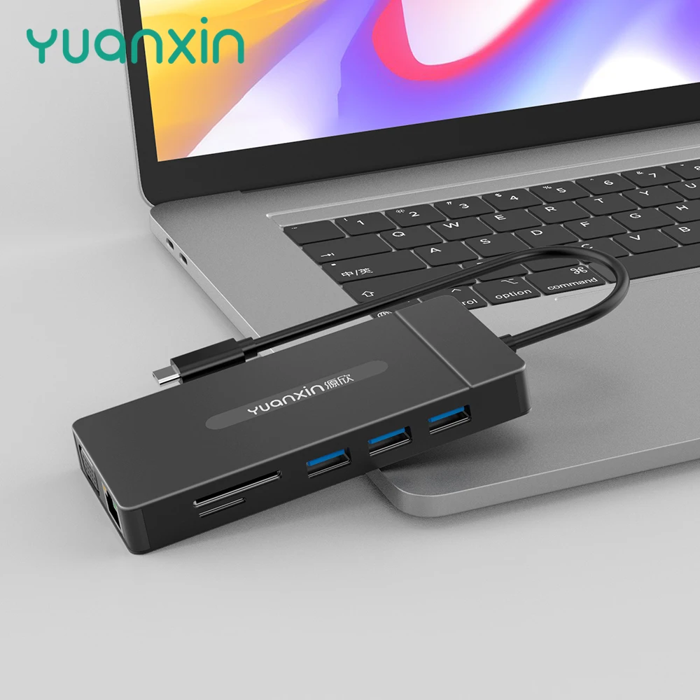 Yuanxin 11IN1 Tip C HUB HDMI 4K PD 100W USB3.0 100Mbps RJ45 SD TF Docking Station 11Ports Adaptor Suport Laptop Macbook Imagine 1