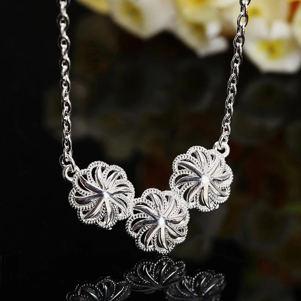 Noi 925 Culoare Argint seturi de Bijuterii pentru femei frumoase Flori colier cercei moda petrecere de nunta cadouri de bijuterii de mireasă Imagine 1