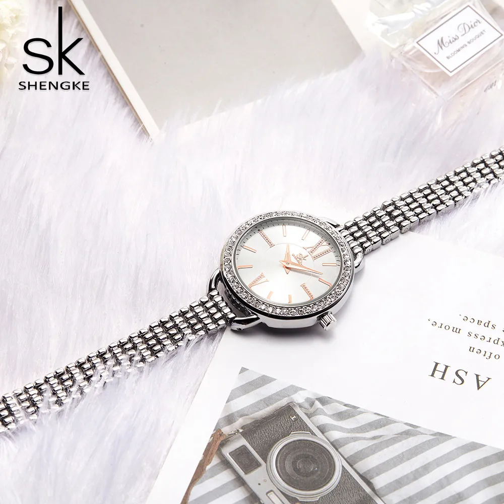 Shengke Argint Ceas De Lux Pentru Femei Brățară Banda Pentru Maturi Relogio Feminino Japoneză Cuarț Circulație Doamnelor Ceas Pentru Petrecere Imagine 1