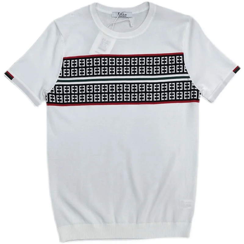 2022 Vara Tricotate T-shirt pentru Bărbați de Înaltă Calitate Maneca Scurta Tricou Casual Matase de Gheață Respirabil Streetwear Gât Tee Topuri Imagine 1