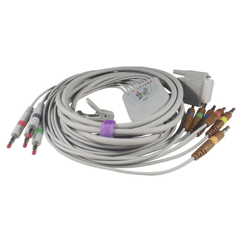 ELECTROCARDIOGRAMA EKG prin Cablu-O singură Bucată 10 Fire de Plumb DB 15 Pini Banana 4.0 End AHA AAMI Standard pentru Nihon Kohden Biocare ECG Imagine 1