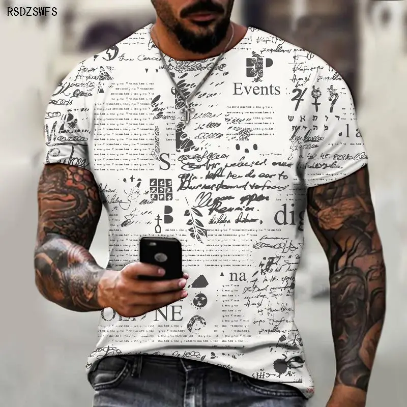 Europene și Americane Retro Imprimare 3d Litere, Moda de Vara Frumos Bărbați și Femei Vrac Scurt cu mâneci Supradimensionate T-shirt Imagine 1