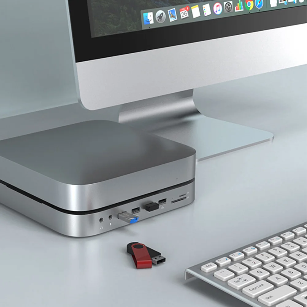 C USB Hub for Mac Mini cu HDD Enclosure 2.5 SATA NVME M. 2 SSD HDD Caz compatibil HDMI VGA 3.5 mm USB 3.0 SD/TF Docking Station Imagine 1
