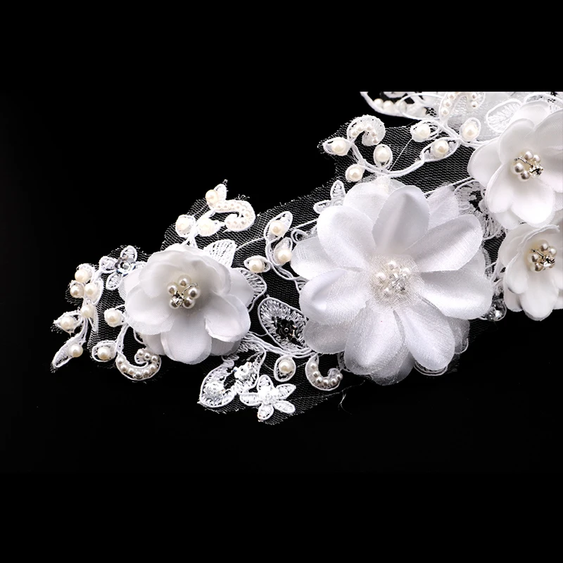 Elegant Coreean Dantelă Panglică Flori Cu Bandă De Susținere Diademe Femei Bijuterii De Păr Benzi De Cap Diadema De Nunta Accesorii De Par Pentru Mireasa Imagine 2