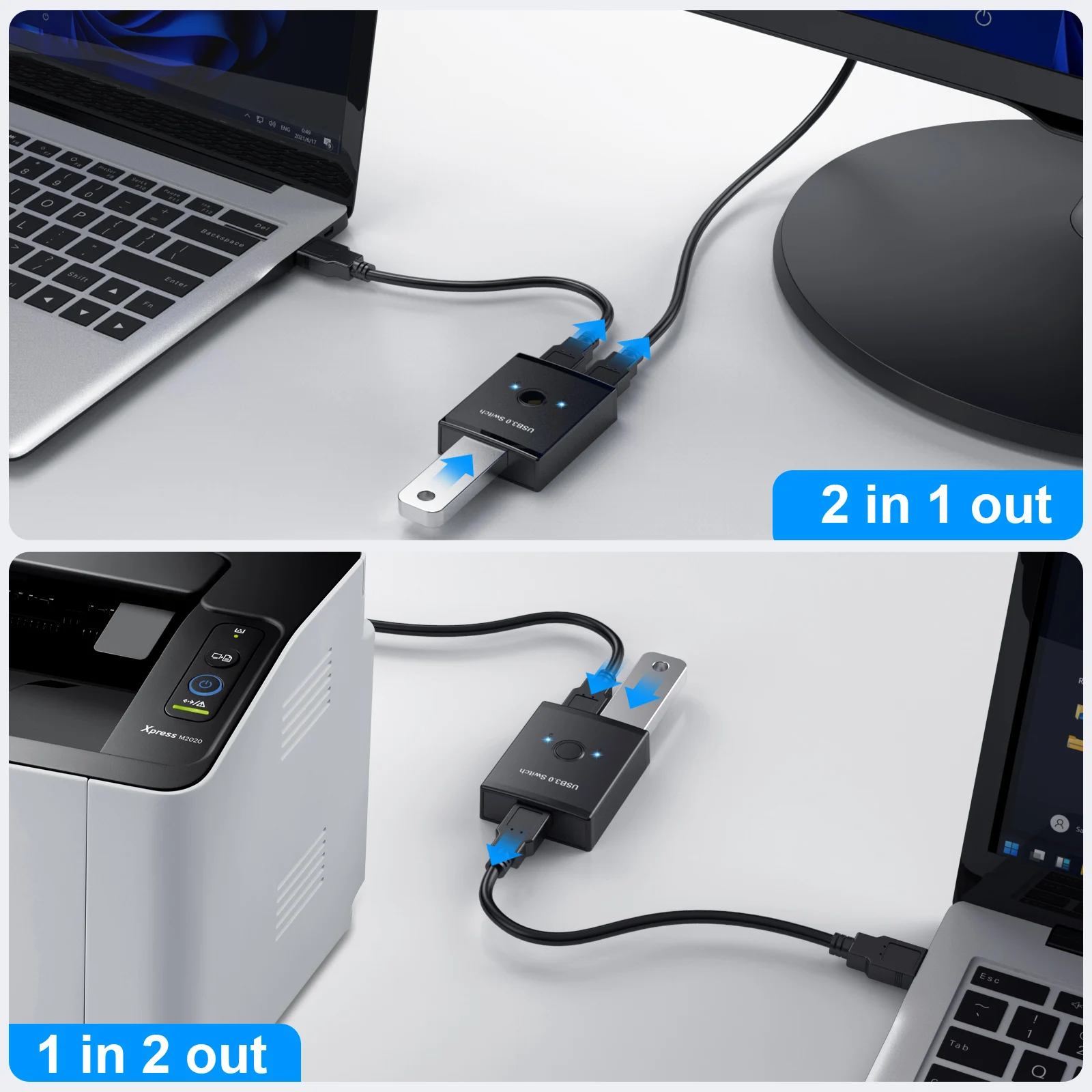 USB Switch KVM HUB USB 3.0 Comutator Selector Switch KVM pentru PC Keyboard Mouse-ul Imprimantei 1 PC Schimbul 2 Dispozitive USB Comutator Imagine 2