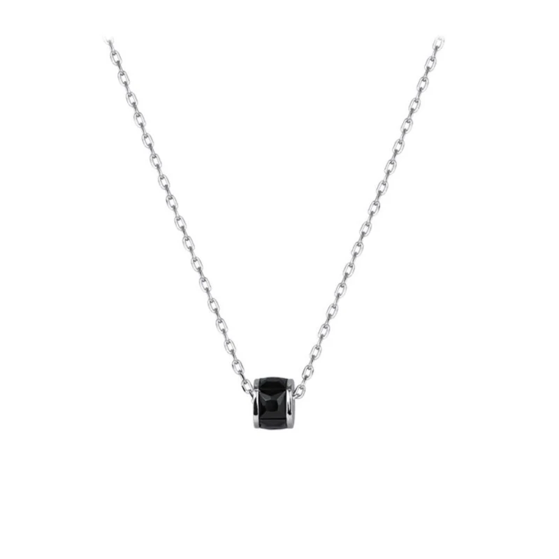 Cilindric Negru Mini Pandantiv Rotund de Fasole Clavicula Lanț Simplu de Culoare Argintie Femeie Temperament Colier SNE100 Imagine 2
