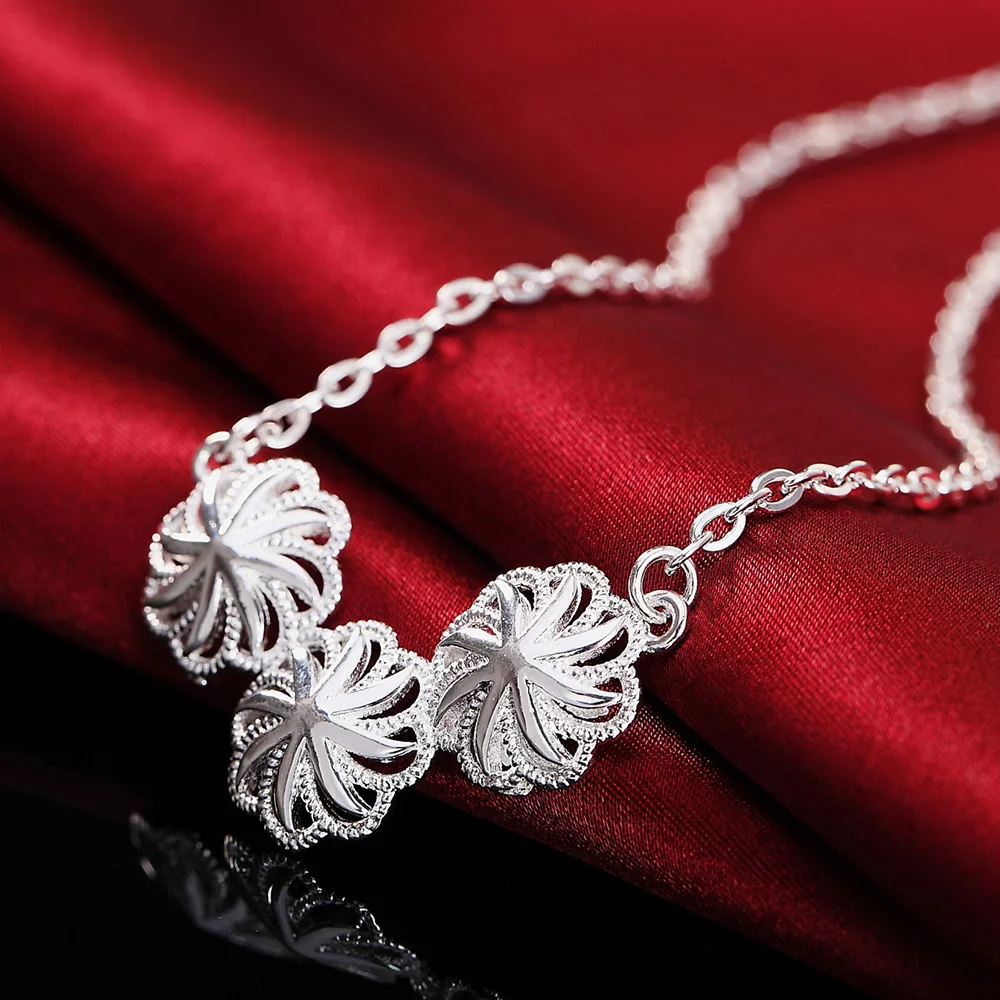 Noi 925 Culoare Argint seturi de Bijuterii pentru femei frumoase Flori colier cercei moda petrecere de nunta cadouri de bijuterii de mireasă Imagine 2