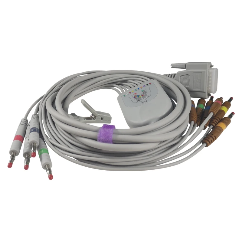 ELECTROCARDIOGRAMA EKG prin Cablu-O singură Bucată 10 Fire de Plumb DB 15 Pini Banana 4.0 End AHA AAMI Standard pentru Nihon Kohden Biocare ECG Imagine 2
