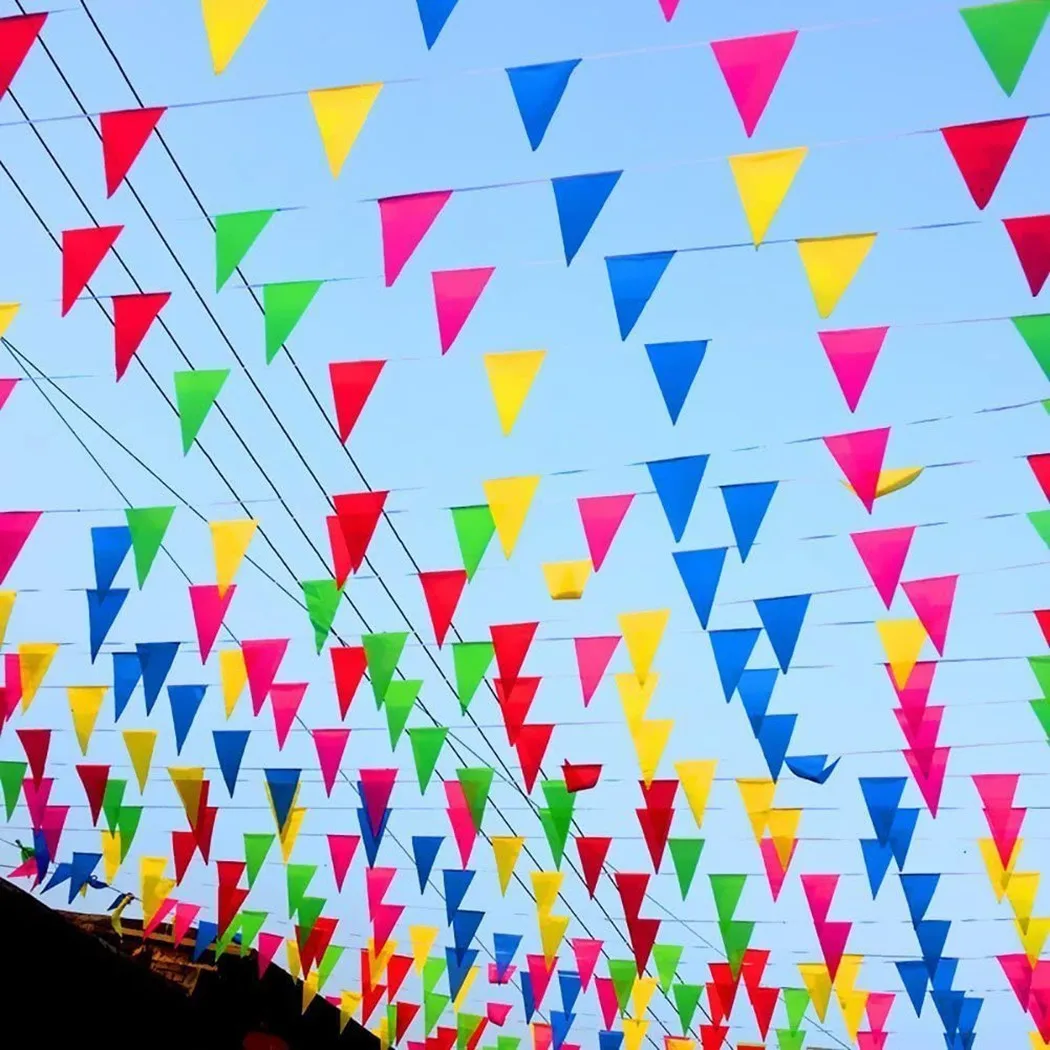 Colorate 100m Triunghi Pavilion Fanion Bunting Șir Banner Ghirlanda Petrecere Holiday Home Decoratiuni de Gradina Imagine 2