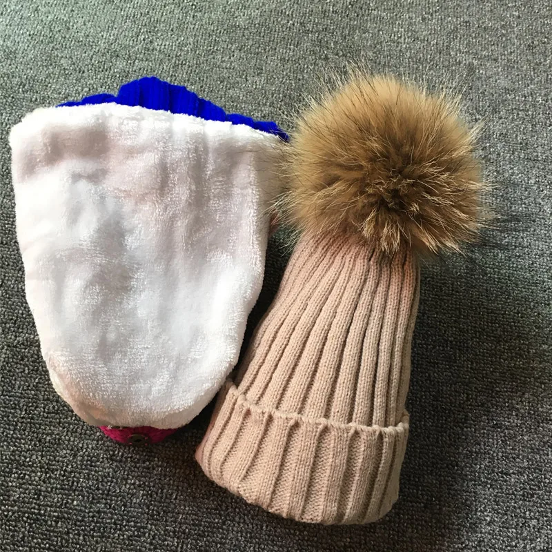 2021 Copii Băieți Fete pălării de iarnă Caldă Căptușeală Lână, Pălării de Blană de Iarna Pom Pom Hat Copii, Plus catifea Copilul Chelioși Căciuli Imagine 2