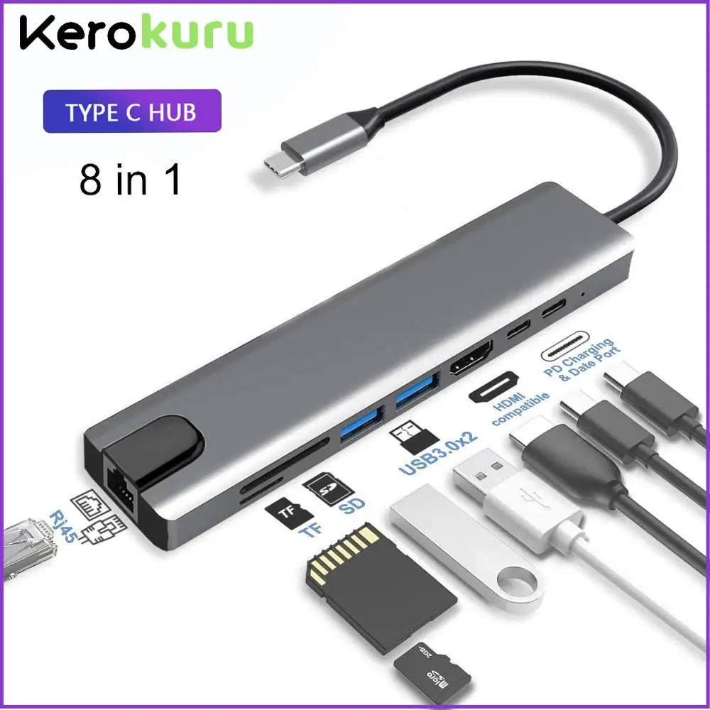 C USB Hub USB3.0 Hub Pentru Laptop Adaptor PC PD Taxa de 8 Porturi Docking Station RJ45 HDMI TF/SD Card Caiet Tip C Splitter Imagine 3
