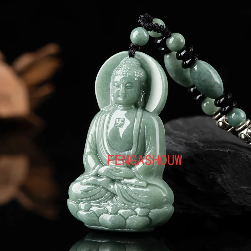 Naturale de Smarald Fasole Verde Mână-sculptate Trei-dimensional Buddha Pandantiv Charm Jewellery Colier pentru Femei Barbati Moda Accessies Imagine 3