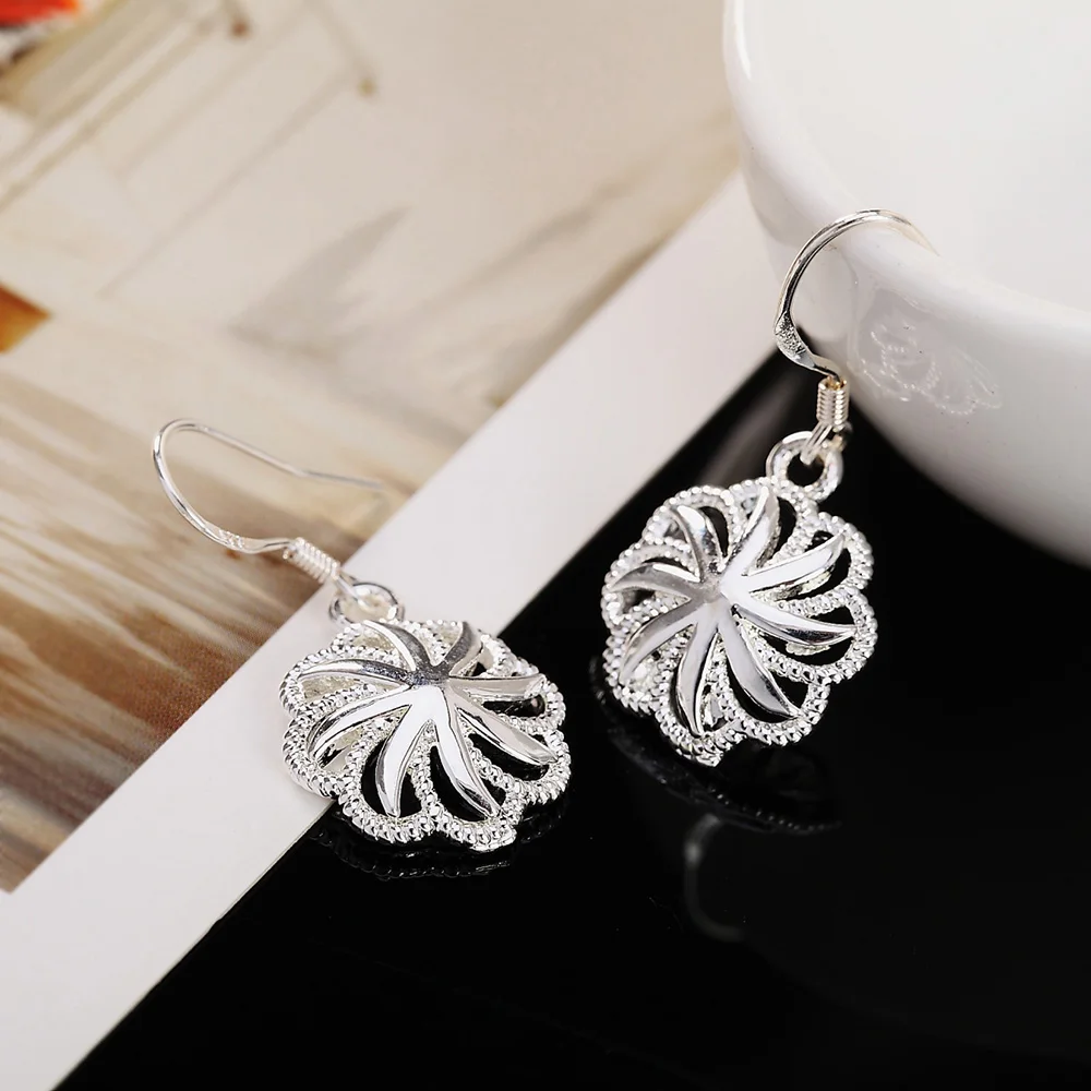 Noi 925 Culoare Argint seturi de Bijuterii pentru femei frumoase Flori colier cercei moda petrecere de nunta cadouri de bijuterii de mireasă Imagine 3