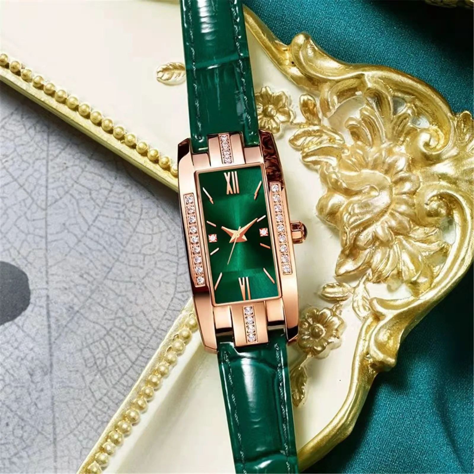 WOKAI de înaltă calitate clasic retro femei curea cuarț pătrat verde cuarț ceas Student women ' s wear ceas stil lux Imagine 3