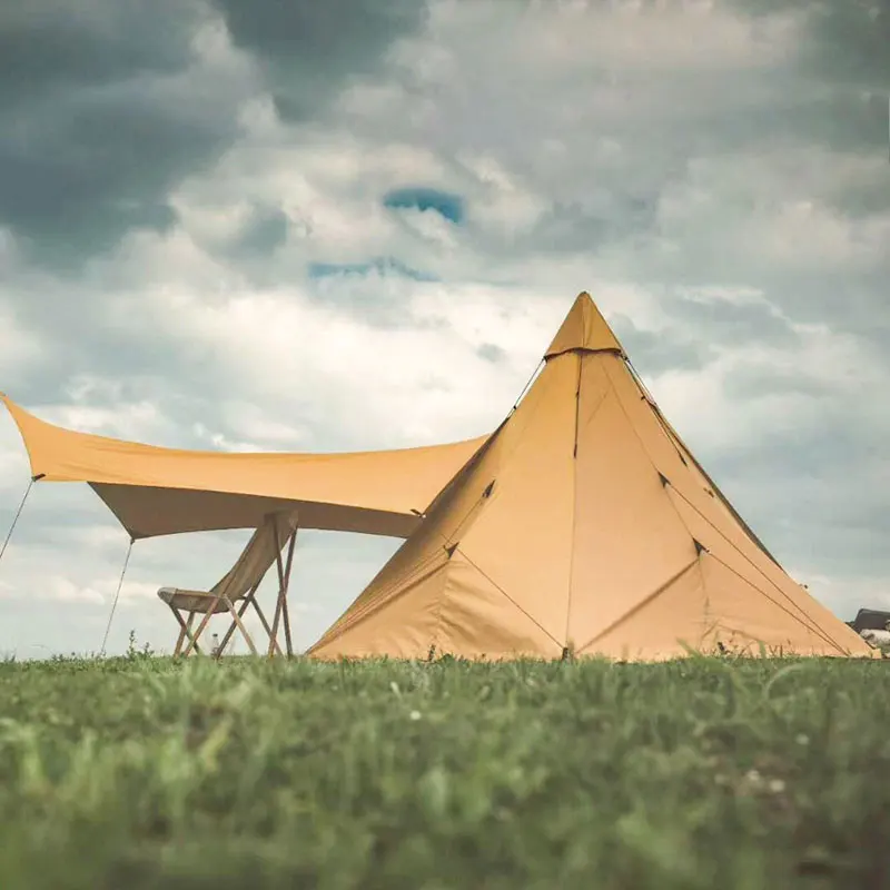 Piramida Cort De Camping Stil Indian-Un Turn Cand Campam Furtuna Mare Grosime În Aer Liber Ventilație Adăpost Corturi Cort Camp Gura De Coș De Fum Imagine 3