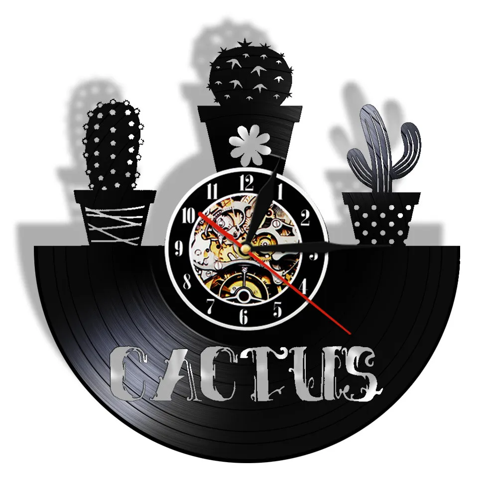 Art Cactus Epocă Disc De Vinil De Perete Ceas De Natura Plantelor Suculente Arta De Perete Decorativ Ceas Cactusi Cameră Decor De Perete Ceas Imagine 3