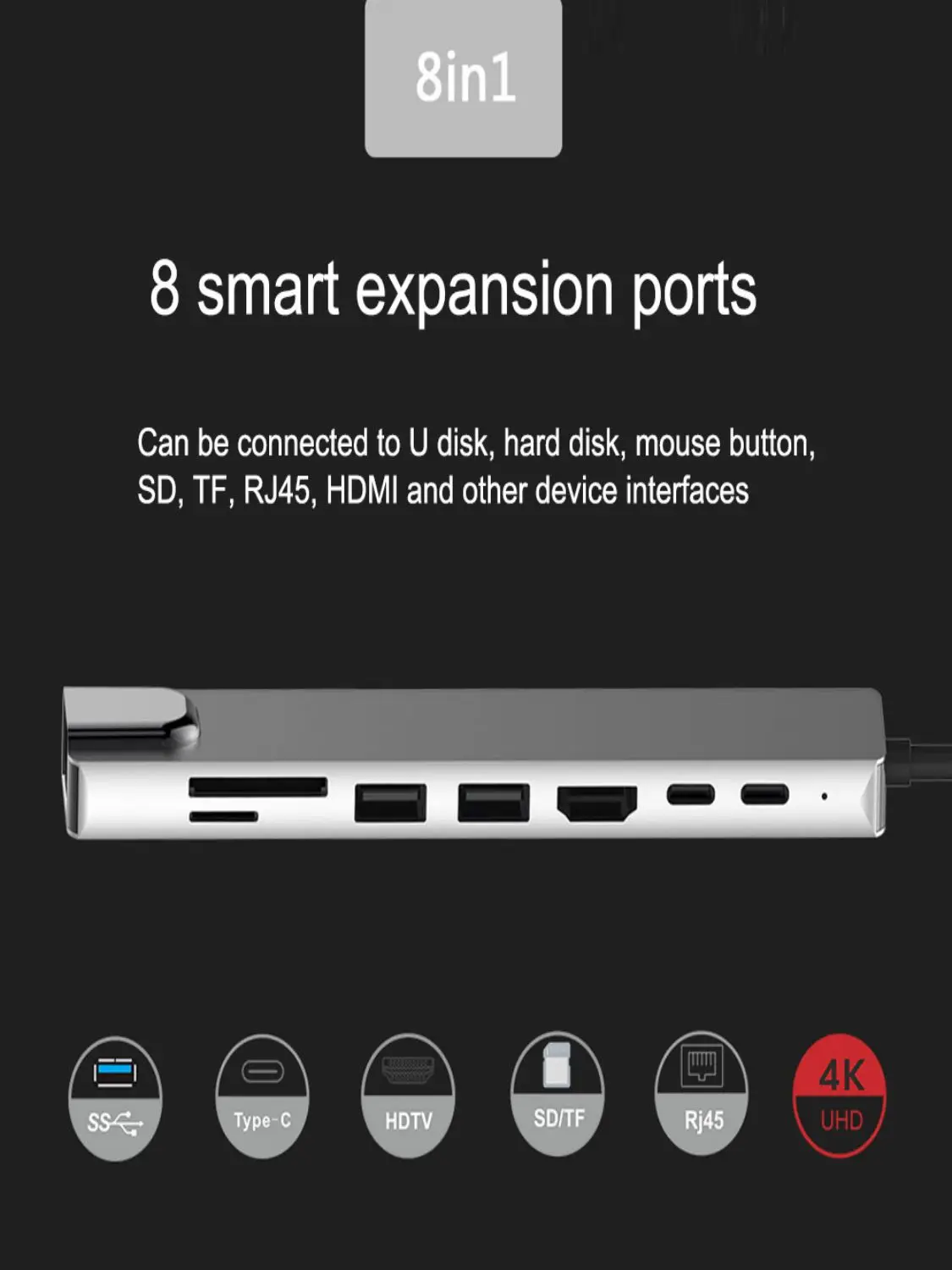 C USB Hub USB3.0 Hub Pentru Laptop Adaptor PC PD Taxa de 8 Porturi Docking Station RJ45 HDMI TF/SD Card Caiet Tip C Splitter Imagine 4