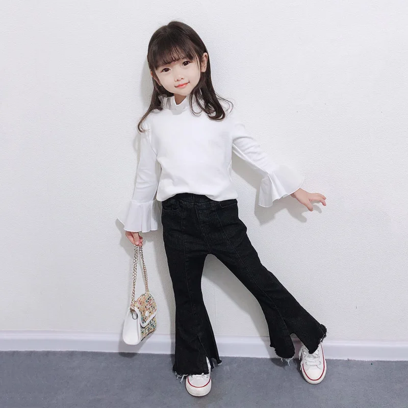 Teenster Toamna Haine Copii Moda Copilul Fete Blugi 2-7 Ani-coreean Copii Clopot-fund Pantaloni Split Costum de Iarnă Imagine 4