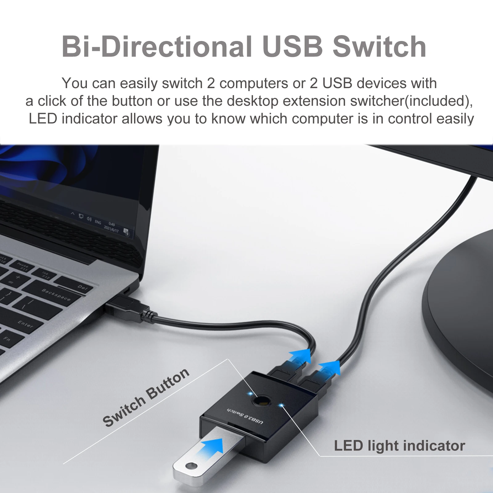USB Switch KVM HUB USB 3.0 Comutator Selector Switch KVM pentru PC Keyboard Mouse-ul Imprimantei 1 PC Schimbul 2 Dispozitive USB Comutator Imagine 4