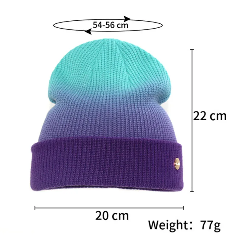 Bonete Pentru Femei Gradient de Culoare, Textura Etichetă Mică Pălărie Tricotate 2022 Toamna Și Iarna New Dome Ins Lână Cald Tie-dye Beanie Imagine 4