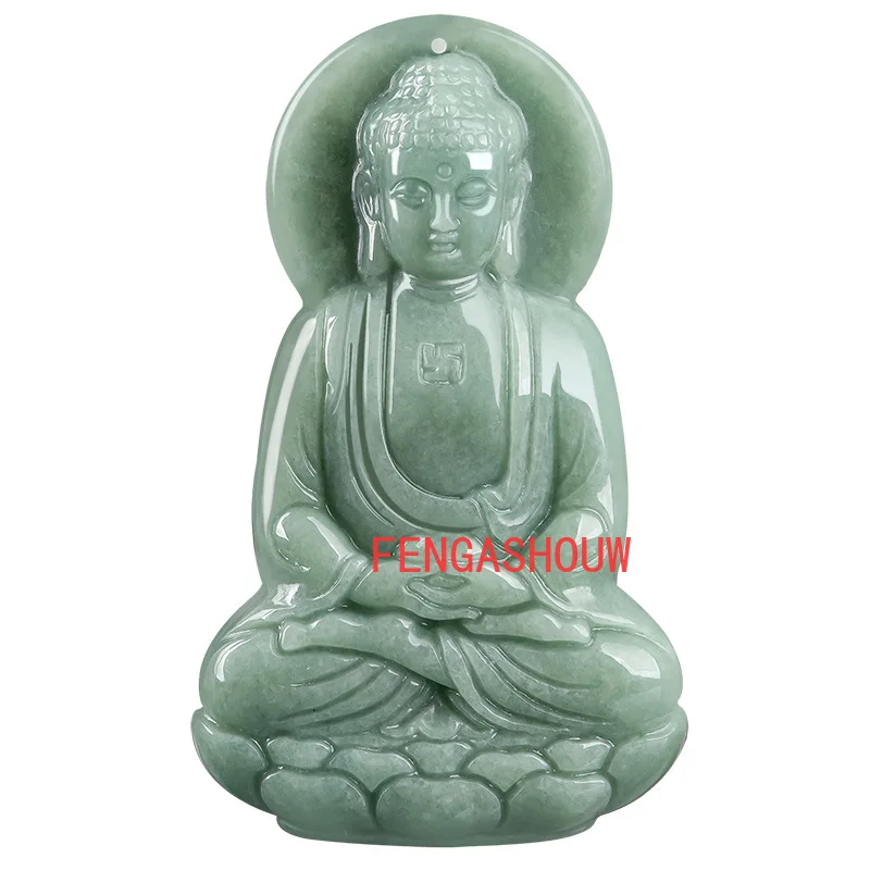 Naturale de Smarald Fasole Verde Mână-sculptate Trei-dimensional Buddha Pandantiv Charm Jewellery Colier pentru Femei Barbati Moda Accessies Imagine 4