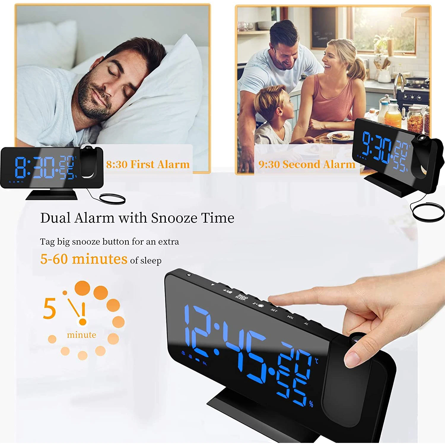 AIDISITE Nouă Proiecție 3D Ceas cu Alarmă Radio FM Ceas Digital cu USB Încărcător de Mare Oglindă cu LED-uri de Afișare Ceas cu Alarmă Auto Dimmer Imagine 4