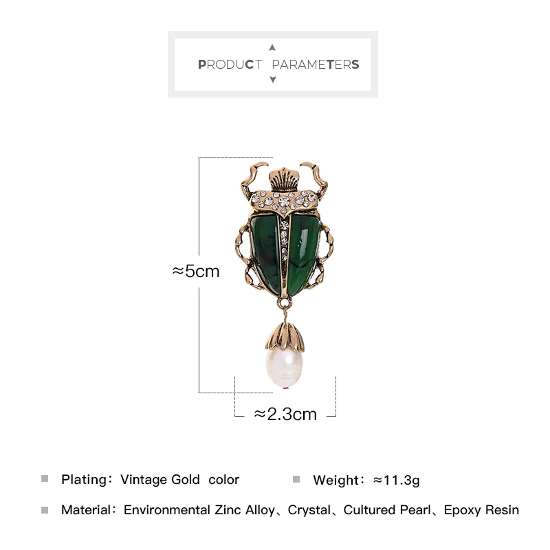 Noi Desin Verde Rășină Piatră Beetle Insecte Broșă Cu Perle De Cultură Pandantiv Pentru Femei Partid Bijuterii De Epocă Imagine 4