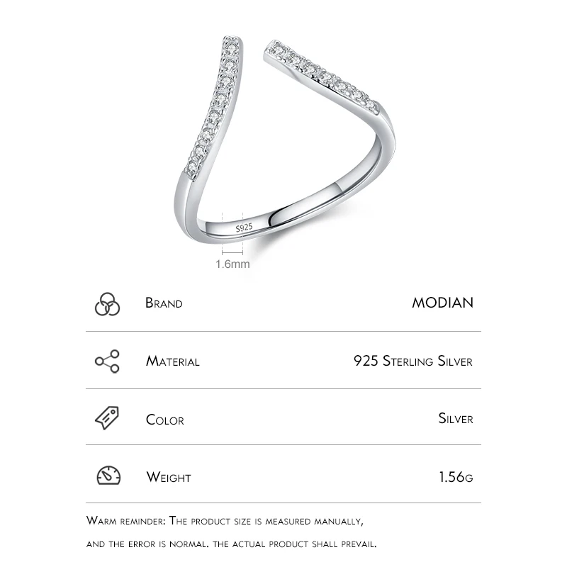 Modian Argint 925 Simplu Deschide Dimensiunea Degetul Arătător Ring Pentru Femei Spumante Clasice De Nunta Logodna Lux Bijuterii Fine Imagine 4
