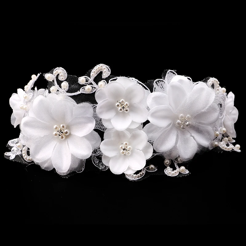 Elegant Coreean Dantelă Panglică Flori Cu Bandă De Susținere Diademe Femei Bijuterii De Păr Benzi De Cap Diadema De Nunta Accesorii De Par Pentru Mireasa Imagine 5