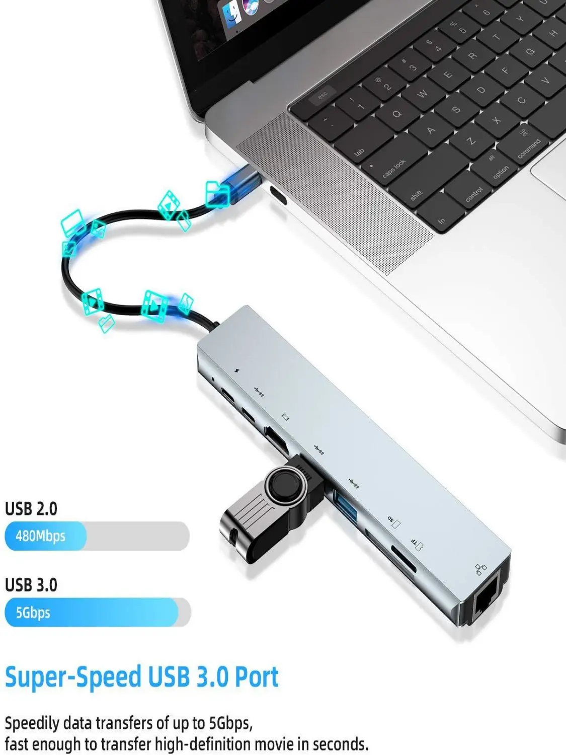C USB Hub USB3.0 Hub Pentru Laptop Adaptor PC PD Taxa de 8 Porturi Docking Station RJ45 HDMI TF/SD Card Caiet Tip C Splitter Imagine 5