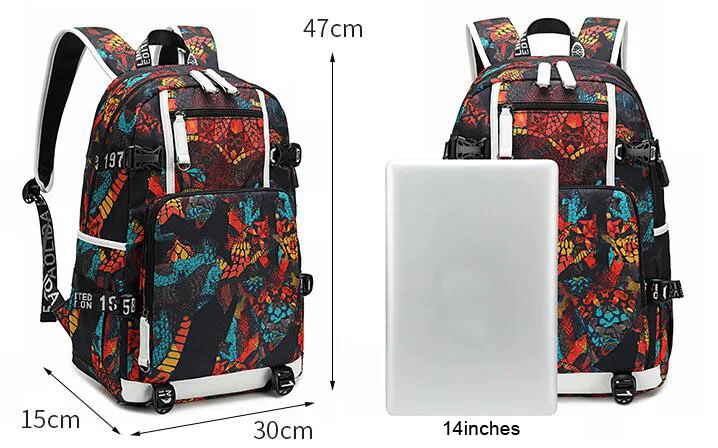 Noi Mochila student ghiozdan de Imprimare de Moda geanta de laptop Bărbați genti de Voiaj USB de Încărcare rucsac undertale Oxford Rucsac Imagine 5