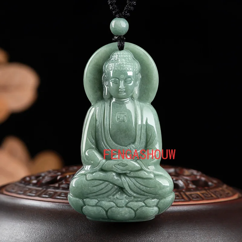 Naturale de Smarald Fasole Verde Mână-sculptate Trei-dimensional Buddha Pandantiv Charm Jewellery Colier pentru Femei Barbati Moda Accessies Imagine 5