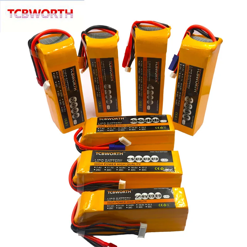 TCBWORTH RC Acumulator Lipo 2S 3S 4S 6S 11.1 V 14.8 V 22.2 V 1300 1500 1800 2200 2600 3000 4200 5200 Baterie de 6000mah XT60-T Decanii Plug Imagine 5