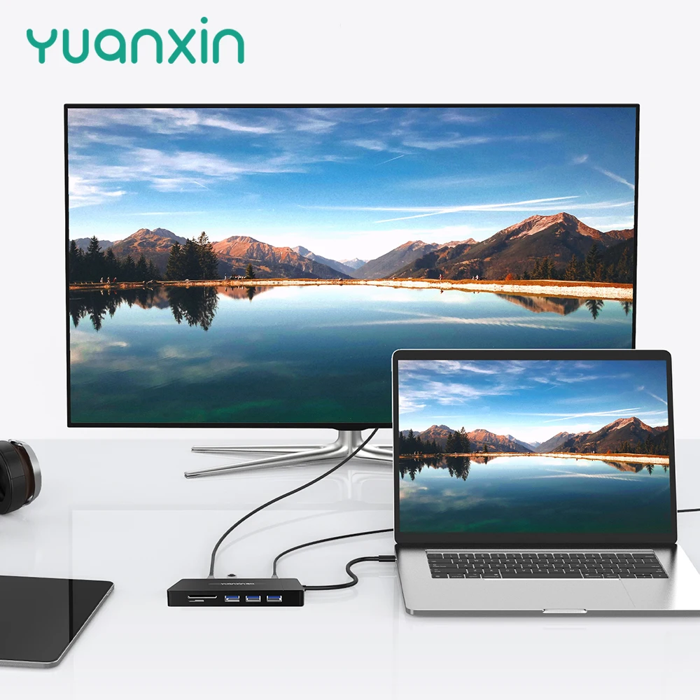Yuanxin 11IN1 Tip C HUB HDMI 4K PD 100W USB3.0 100Mbps RJ45 SD TF Docking Station 11Ports Adaptor Suport Laptop Macbook Imagine 5