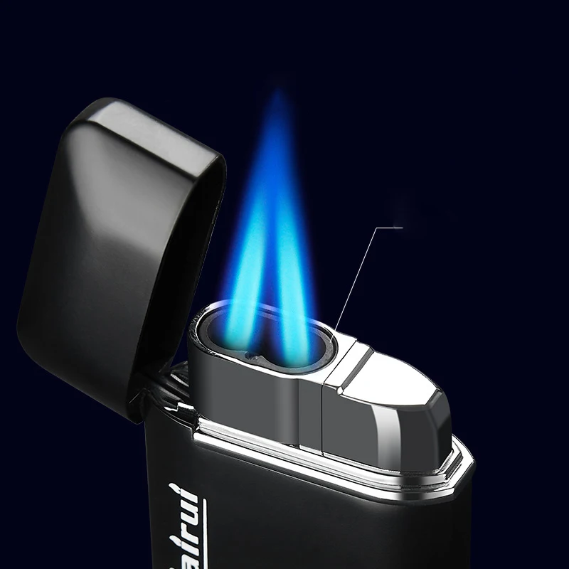 Metal Cu Jet De Metal De Gaze Mai Ușoare De Foc Cu Două Torch Lighter Vizibile Gaz Capacitate De Trabuc Conducta De Vânt Puternic Gadget-Uri Pentru Om Imagine 5